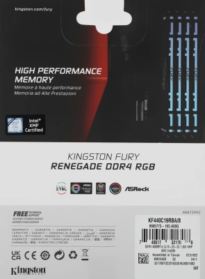 Память DDR4 8GB 4000MHz Kingston KF440C19RBA/8 Fury Renegade XMP RGB RTL Gaming PC4-32000 CL19 DIMM 288-pin 1.35В kit single rank с радиатором Ret