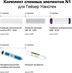 Комплект картриджей Гейзер N1 для систем обратного осмоса