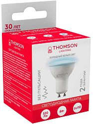 Лампа светодиодная Thomson TH-B2326 6Вт цок.:GU10 полусф. 220B св.свеч.бел.хол. MR16 (упак.:1шт)