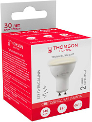 Лампа светодиодная Thomson TH-B2053 8Вт цок.:GU10 полусф. 220B св.свеч.бел.теп. MR16 (упак.:1шт)