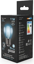 Лампа светодиодная Gauss Filament 11Вт цок.:E27 шар 220B св.свеч.бел.нейт. (упак.:1шт) (105802211)
