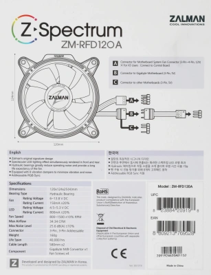 Вентилятор для корпуса Zalman ZM-RFD120A Addressable ARGB 120х120x25 черный 3-pin 26дБ (ZM-RFD120A) Ret
