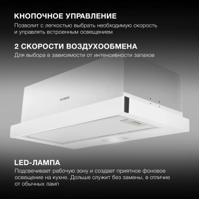 Вытяжка встраиваемая Hyundai HBH 6235 WG белый управление: кнопочное (1 мотор)