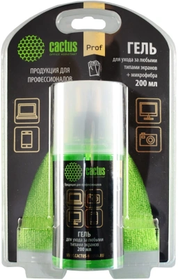 Чистящий набор (салфетки + гель) Cactus CS-S3004BL для экранов и оптики блистер 1шт 25х25см 200мл