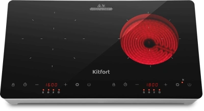 Плита Комбинированная Kitfort КТ-164 серебристый/черный стеклокерамика (настольная)