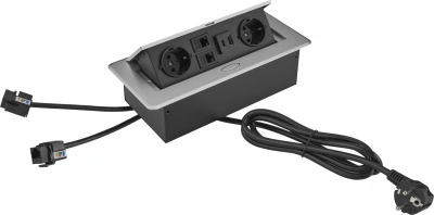 Розетка Cactus CS-SOCKET-EU2-USBA/C-NET для столешницы 26.5x11.8x6.5см серый