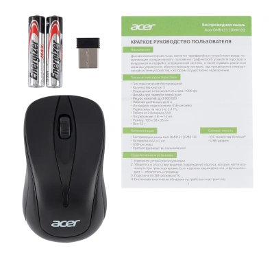 Мышь Acer OMR131 черный оптическая 1000dpi беспров. USB для ноутбука 3but (ZL.MCEEE.01E)