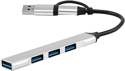 Разветвитель USB-C + USB-A Digma DHUB-4USB-AC-2.0 4порт. серебристый