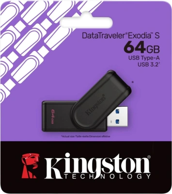 Флеш Диск Kingston 64GB DataTraveler Exodia S DTXS/64GB USB3.2 Gen1 черный
