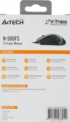 Мышь A4Tech V-Track Padless N-500FS черный оптическая 1200dpi silent USB 3but