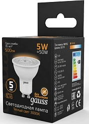 Лампа светодиодная Gauss MR16 5Вт цок.:GU10 спот 220B св.свеч.бел.теп. MR16 (упак.:1шт) (101506105)