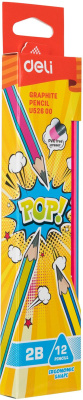 Карандаш ч/г Deli EU52600 miYou 2B тополь кор.европод. (12шт) ластик