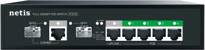 Коммутатор Netis P107GS (L2) 6x1Гбит/с 1xКомбо(1000BASE-T/SFP) 2SFP 4PoE 65W неуправляемый