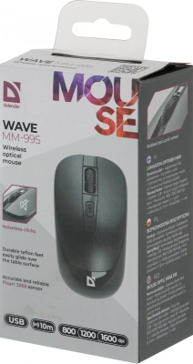 Мышь Defender Wave MM-995 черный оптическая 1600dpi silent беспров. USB для ноутбука 3but (52995)