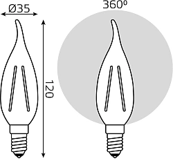 Лампа светодиодная Gauss Filament 9Вт цок.:E14 свеча 220B св.свеч.бел.теп. CF35 (упак.:10шт) (104801109)