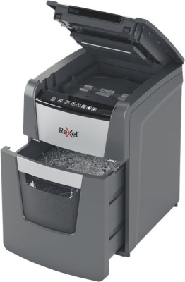 Шредер Rexel Optimum AutoFeed 100M черный с автоподачей (секр.P-5) фрагменты 100лист. 34лтр. скрепки скобы пл.карты