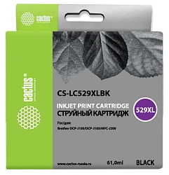 Картридж струйный Cactus CS-LC529XLBK черный (61мл) для Brother DCP-J100/J105/J200 с чипом