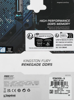Память DDR5 16GB 6400MHz Kingston KF564C32RS-16 Fury Renegade XMP RTL Gaming PC5-51200 CL32 DIMM 288-pin 1.4В с радиатором Ret