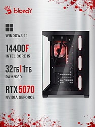ПК Bloody BD-PC CB76V2 TWR i5 14400F (2.5) 32Gb SSD1Tb RTX5070 12Gb Windows 11 Home 64 2.5xGbitEth WiFi BT 750W черный (RUS) (2142027)