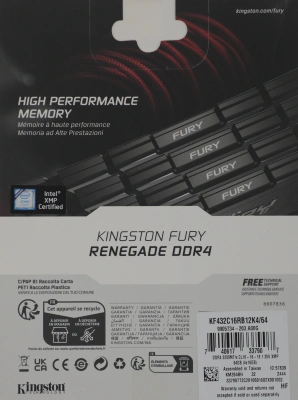 Память DDR4 4x16GB 3200MHz Kingston KF432C16RB12K4/64 Fury Renegade Black RTL Gaming PC4-25600 CL16 DIMM 288-pin 1.35В dual rank с радиатором Ret