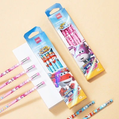 Карандаш ч/г Deli EC058-HB 2.2мм шестигран. тополь ассорти ластик