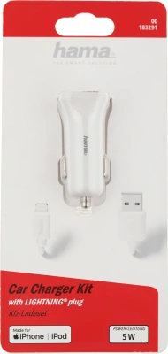 Автомобильное зар./устр. Hama H-183291 1A для Apple белый (00183291)
