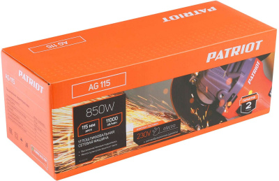 Углошлифовальная машина Patriot AG 115 850Вт 11000об/мин рез.шпин.:M14 d=115мм (110301115)