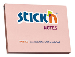 Блок самоклеящийся бумажный Stick`n 21151 76x101мм 100лист. 70г/м2 пастель розовый
