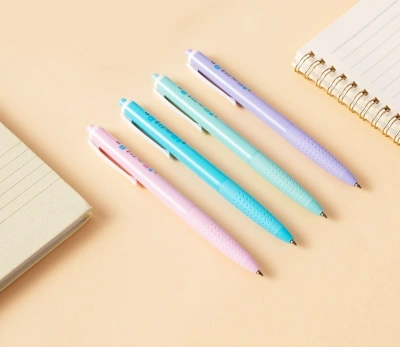 Ручка шариков. автоматическая Deli EveryU EQ44-BL ассорти/белый d=0.7мм син. черн. 1стерж. пулевидный пиш. наконечник кругл. резин. манжета белый