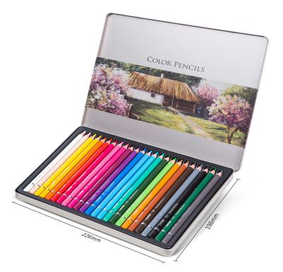 Карандаши цв. Deli 6565 акварель. кругл. липа цветной корпус 24цв. мет.кор.