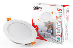 Светильник Gauss Elementary Downlight 5Вт 4000K белый круглый (9100420205)