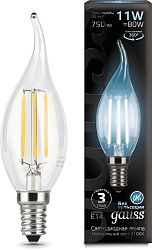 Лампа филам. Gauss Filament 11Вт цок.:E14 свеча 220B св.свеч.бел.нейт. CF35 (упак.:1шт) (104801211)