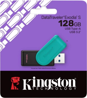 Флеш Диск Kingston 128GB DataTraveler Exodia S DTXS/128GB USB3.2 бирюзовый/черный