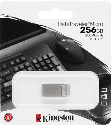 Флеш Диск Kingston 256Gb DataTraveler Micro DTMC3G2/256GB USB3.0 серебристый