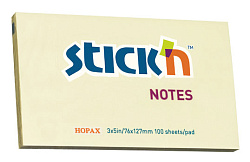Блок самоклеящийся бумажный Stick`n 21009 76x127мм 100лист. 70г/м2 пастель желтый