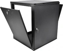 Шкаф коммутационный ЦМО ШРН-Эконом (ШРН-Э-12.350.1-9005) настенный 12U 600x350мм пер.дв.металл направл.под закл.гайки 85кг черный 300мм 15.39кг 180град. 608мм IP20 сталь