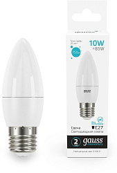 Лампа светодиодная Gauss Elementary 30220 10Вт цок.:E27 свеча 220B св.свеч.бел.нейт. (упак.:10шт)