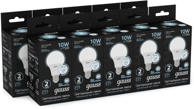 Лампа светодиодная Gauss 102502210-M 10Вт цок.:E27 груша 220B св.свеч.бел.нейт. A60 (упак.:10шт)