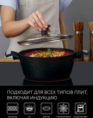 Кастрюля Polaris Monolit 24C 4л. d=24см (с крышкой) черный (015249)