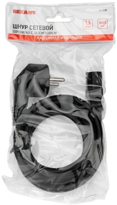 Шнур питания Rexant 11-1138 C13-Schuko проводник.:3x1.5мм2 1.5м 220В 10А черный