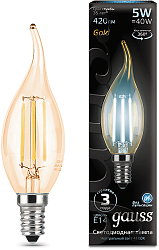 Лампа филам. Gauss Filament 5Вт цок.:E14 свеча 220B св.свеч.бел.нейт. (упак.:10шт) (104801805)