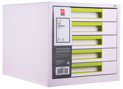 Бокс для документов Deli EZ01053 Rio 5 выдвижных ящиков 277х344х259мм белый/зеленый пластик