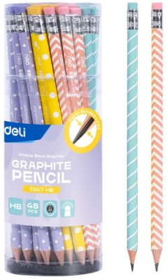 Карандаш ч/г Deli EC047-HB 2.2мм HB кругл. липа рисунок ластик