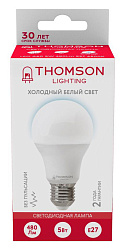 Лампа светодиодная Thomson TH-B2300 5Вт цок.:E27 груша 220B св.свеч.бел.хол. A (упак.:1шт)