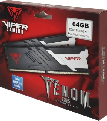 Память DDR5 2x32GB 6400MHz Patriot PVV564G640C32K Viper Venom RTL Gaming PC5-51200 CL32 DIMM 288-pin 1.4В с радиатором Ret