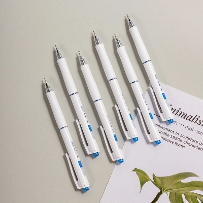 Ручка шариков. автоматическая Deli Xtream EQ42-BL белый/синий d=0.7мм син. черн. 1стерж. игловидный пиш. наконечник кругл. резин. манжета синий