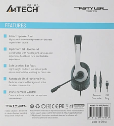 Наушники с микрофоном A4Tech Fstyler FH100U белый/черный 2м накладные USB оголовье (FH100U (PANDA))