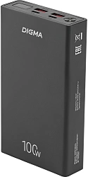 Мобильный аккумулятор Digma DGPD100WA 20000mAh QC3.0/PD3.0 100W 5A 2xUSB-A/2xUSB-C черный (DGPD20A100ABK)