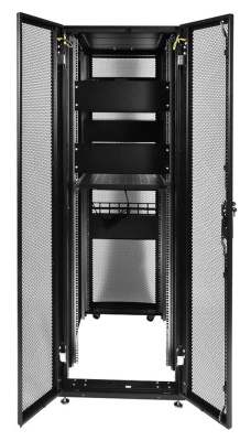 Шкаф серверный ЦМО (ШТК-СП-42.6.10-48АА-9005) напольный 42U 600x990мм пер.дв.перфор. задн.дв.перфор.2-хст. 2 бок.пан. направл.под закл.гайки 1350кг черный