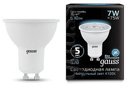 Лампа светодиодная Gauss MR16 7Вт цок.:GU10 спот 220B св.свеч.бел.нейт. MR16 (упак.:10шт) (101506207)